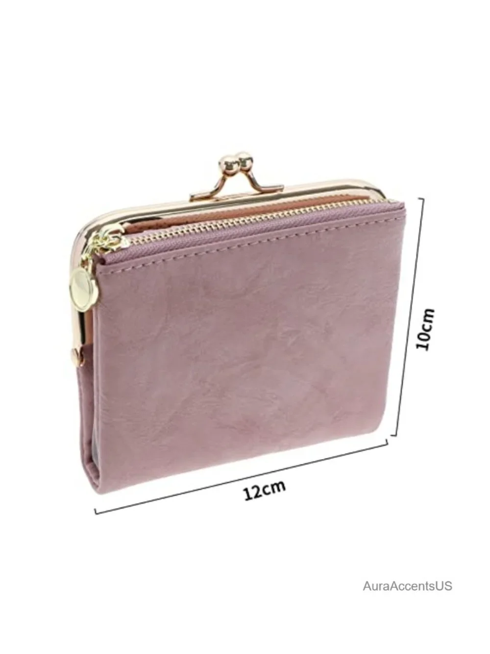PU Leather Bifold Wallet with Zipper and Kiss Lock